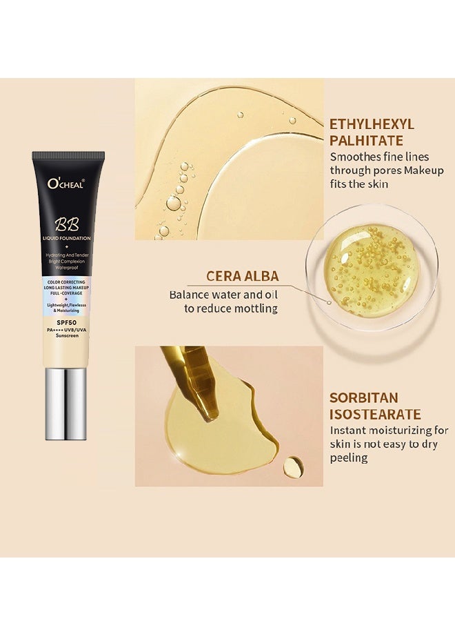 OCHEAL BB Liquid Foundation Color Correcting Long Lasting Makeup Full Coverage Lightweight, Flawless&Moisturizing Instant Age Rewind BB Cream Sunscreen SPF50PA++++ (02# Natural) - Image 5