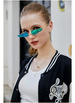 FEISEDY Fire Flame Sunglasses For Women Mirror Rimless Fire Shaped Novelty Sunglasses B2839Green Mirror  - Image 2