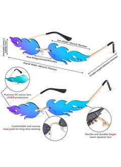 FEISEDY Fire Flame Sunglasses For Women Mirror Rimless Fire Shaped Novelty Sunglasses B2839Green Mirror  - Image 4