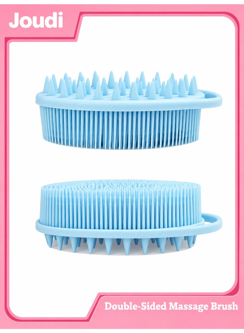 Joudi 2-in-1 Silicone Body Scrubber & Scalp Massager Brush, Exfoliating Shower Loofah for Deep Cleansing, Gentle Bath & Shampoo Brush for Women, Men & Pets, Light Blue - Image 3