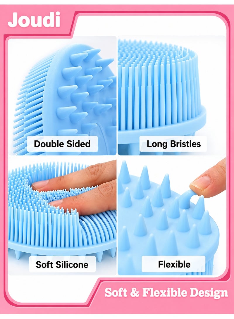Joudi 2-in-1 Silicone Body Scrubber & Scalp Massager Brush, Exfoliating Shower Loofah for Deep Cleansing, Gentle Bath & Shampoo Brush for Women, Men & Pets, Light Blue - Image 2