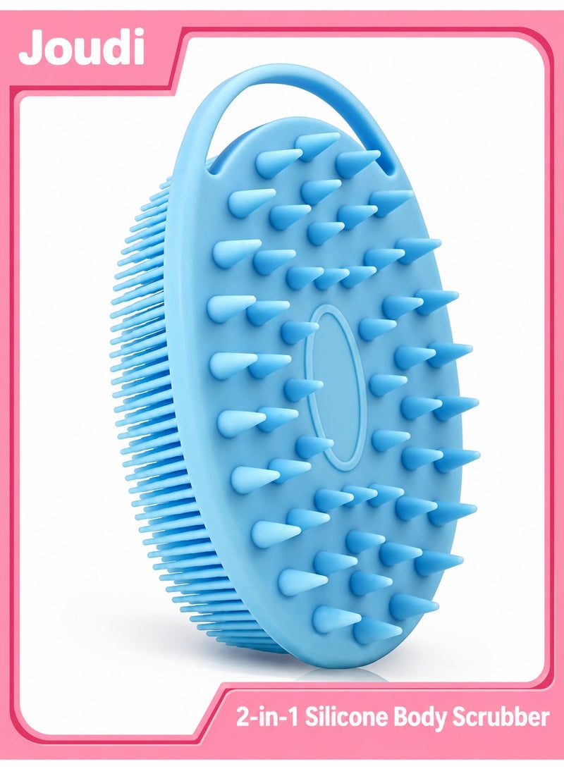 Joudi 2-in-1 Silicone Body Scrubber & Scalp Massager Brush, Exfoliating Shower Loofah for Deep Cleansing, Gentle Bath & Shampoo Brush for Women, Men & Pets, Light Blue - Image 1