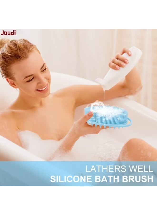 Joudi 2-in-1 Silicone Body Scrubber & Scalp Massager Brush, Exfoliating Shower Loofah for Deep Cleansing, Gentle Bath & Shampoo Brush for Women, Men & Pets, Light Blue - Image 5