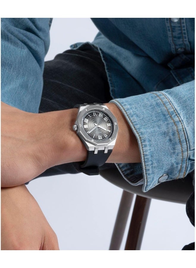 GUESS GUESS Men's 42mm Watch - Black Strap Black Dial Silver Tone Case  - Image 4