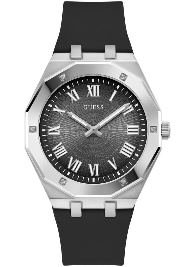 GUESS GUESS Men's 42mm Watch - Black Strap Black Dial Silver Tone Case  - Image 1