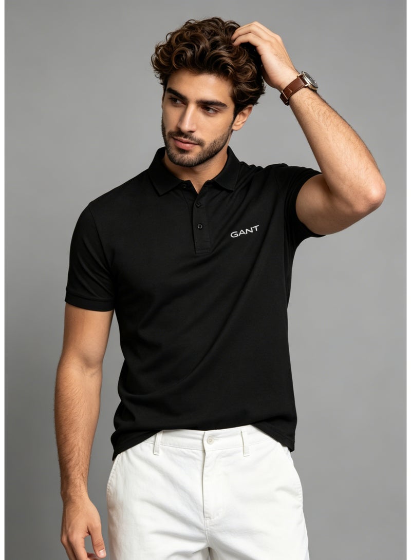 GANT Men's Short Sleeve Solid Polo Shirt, Regular Fit, Smart Casual & Evening Wear, Black - Image 5