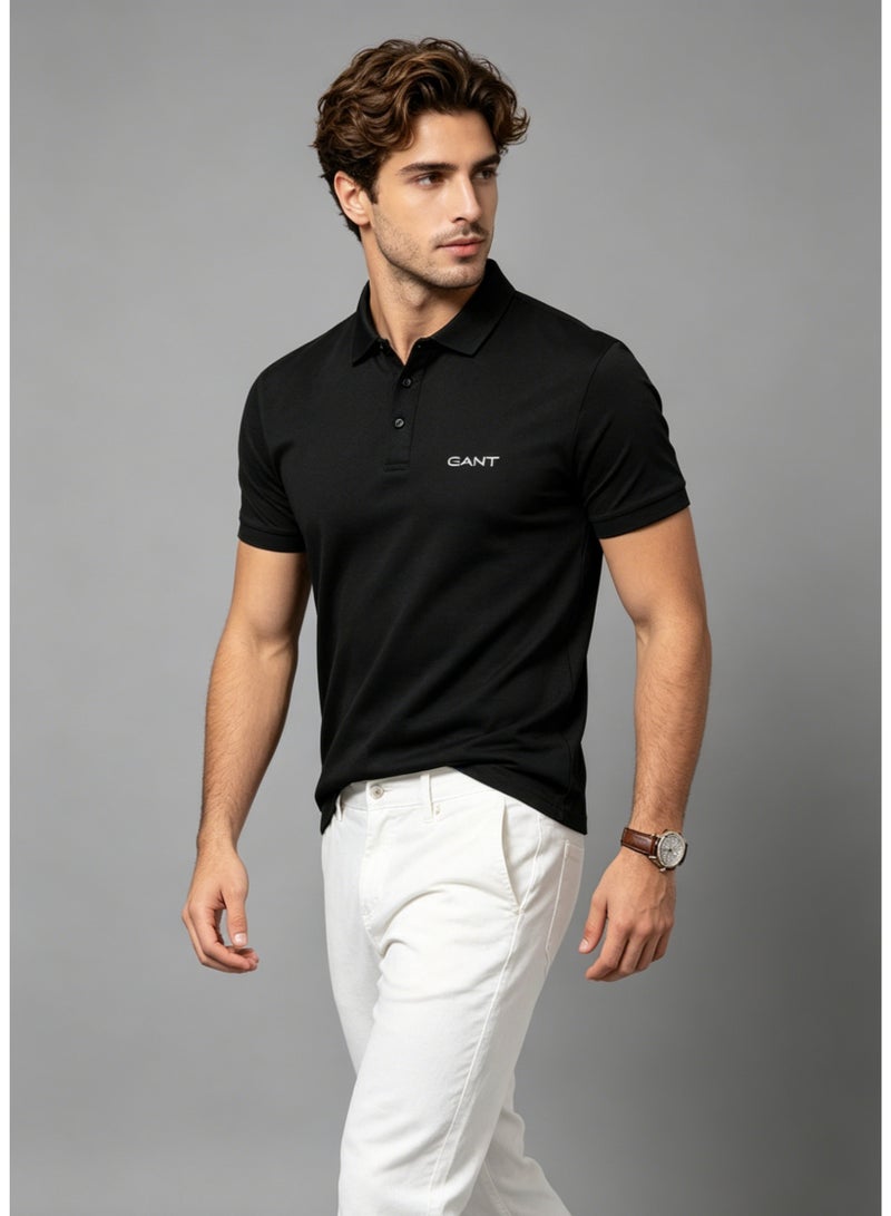 GANT Men's Short Sleeve Solid Polo Shirt, Regular Fit, Smart Casual & Evening Wear, Black - Image 3