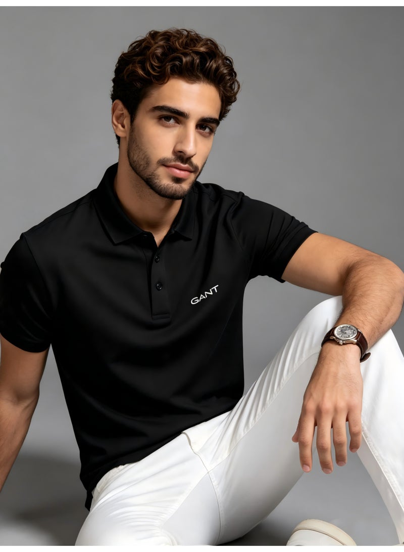 GANT Men's Short Sleeve Solid Polo Shirt, Regular Fit, Smart Casual & Evening Wear, Black - Image 1