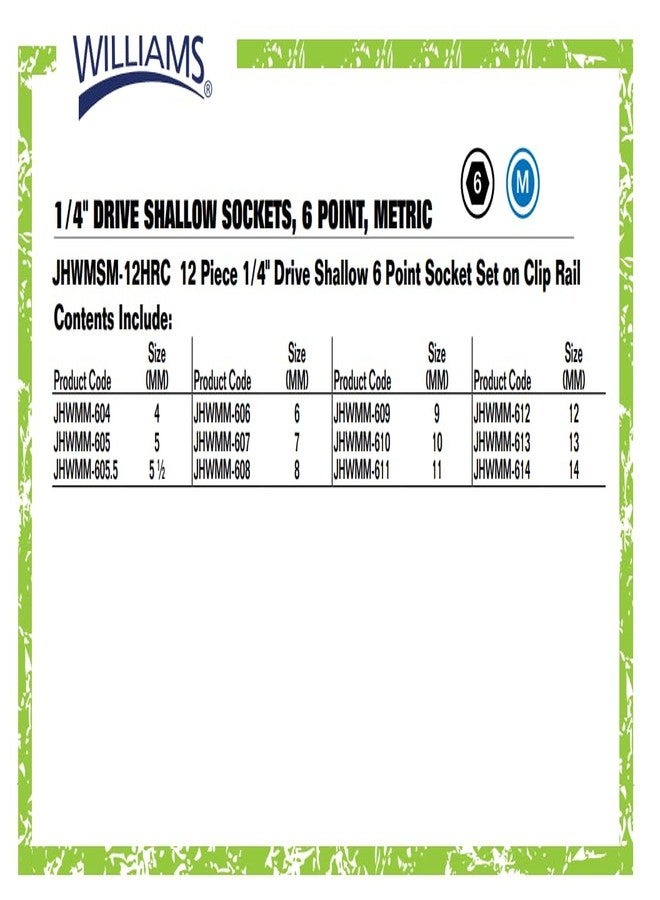 Williams JHWMSM-12HRC SUPERTORQUE 12-Piece 1/4-Inch Drive Metric Shallow 6 Point Socket Set-Size Range:(4mm to 14mm),Sockets Feature High-Polished Chrome Finish, Designed For Use On 6 Point Fasteners - Image 3