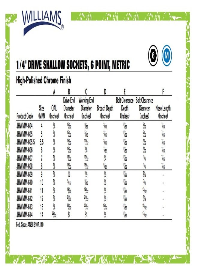 Williams JHWMSM-12HRC SUPERTORQUE 12-Piece 1/4-Inch Drive Metric Shallow 6 Point Socket Set-Size Range:(4mm to 14mm),Sockets Feature High-Polished Chrome Finish, Designed For Use On 6 Point Fasteners - Image 4