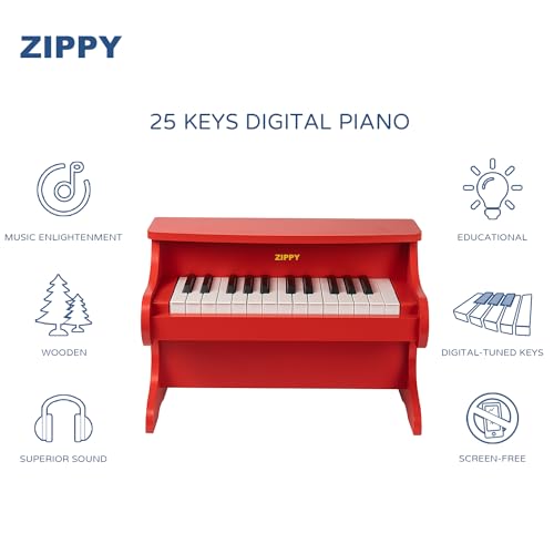 ZIPPY Kids Piano Keyboard 25 Keys Digital Piano for Kids Mini Music Educational Instrument Toy Wood Toy for Toddlers Girls Boys Red - Image 5