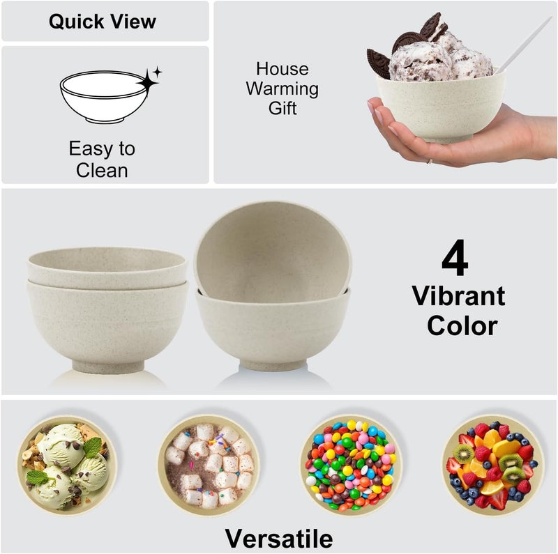 Wrova wheat straw dessert bowls 10oz set of 8  Unbreakable snack Bowls for kids  Mini Bowls for Ice CreamSnack and Fruits  Microwave  Dishwasher Safe Appetizer Bowl Sets  Beige - Image 3