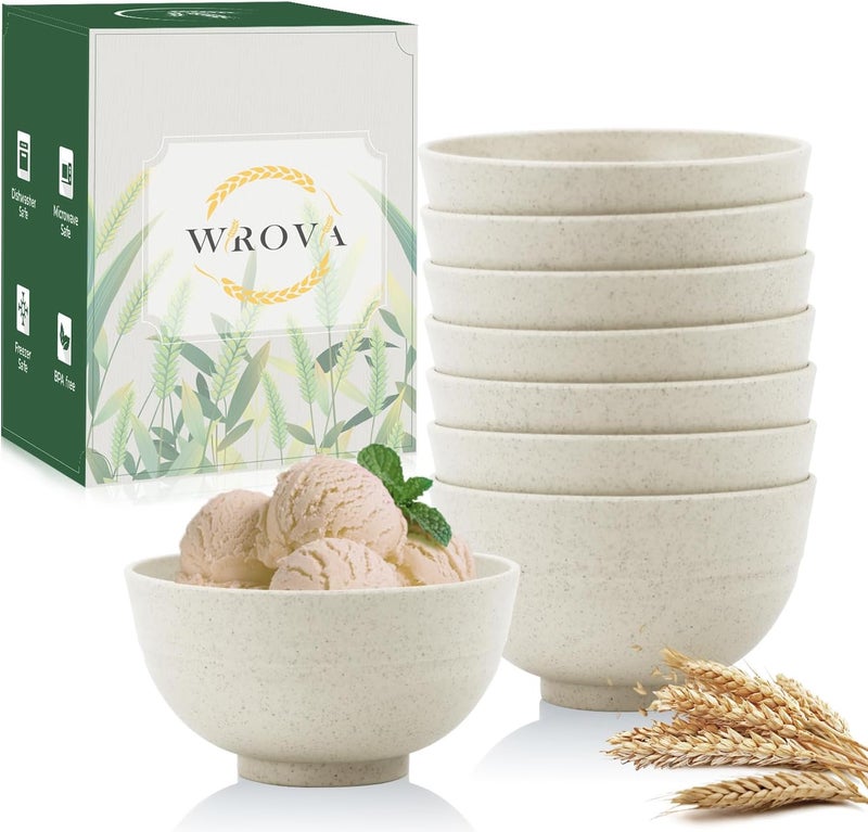Wrova wheat straw dessert bowls 10oz set of 8  Unbreakable snack Bowls for kids  Mini Bowls for Ice CreamSnack and Fruits  Microwave  Dishwasher Safe Appetizer Bowl Sets  Beige - Image 1