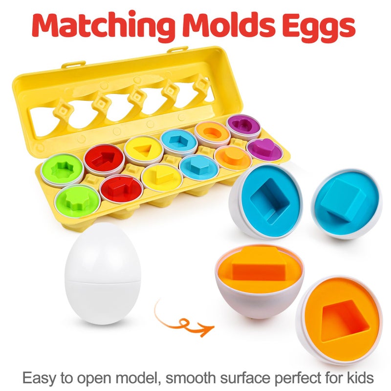 FQKIOMY Toddler Eggs Toys,Montessori Geometric Egg Early Fine Motor Skills Learning Color Sorting & Shape Sorter Matching Game Easter Basket Stuffers Toys for Kids Boys Girls Ages 1-3 - Image 2