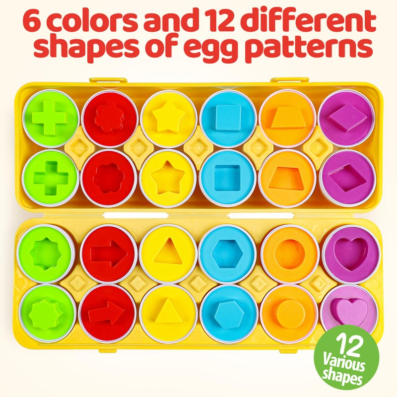 FQKIOMY Toddler Eggs Toys,Montessori Geometric Egg Early Fine Motor Skills Learning Color Sorting & Shape Sorter Matching Game Easter Basket Stuffers Toys for Kids Boys Girls Ages 1-3 - Image 3