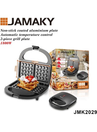 Waffle Maker, 1800W, Non-stick Aluminium Plates, Automatic Temperature Control, 2 Grill Plates, Black JMK2029