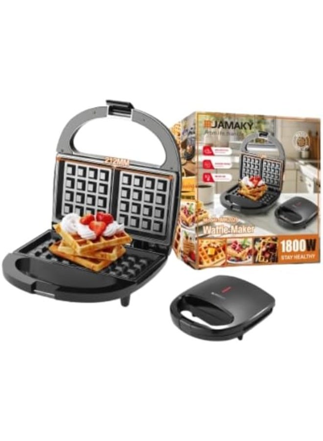 JAMAKY Waffle Maker, 1800W, Non-stick Aluminium Plates, Automatic Temperature Control, 2 Grill Plates, Black JMK2029 - Image 2