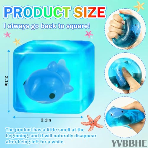 YVBBHE Blue Squeeze Cube with Luminous Dolphin InsideSquishy Stress Fidget Gummy Toys Glow in The Dark Animal Maltose Sensory Toys for Kids Autism Stress Balls for Anxiety Stress Relief - Image 5