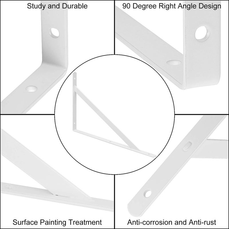Acrux7 12 Pack White Steel Shelf Brackets 12x8inch - Heavy Duty L Brackets with Screws, White Metal Shelf Brackets - Perfect for DIY Shelves - Image 1
