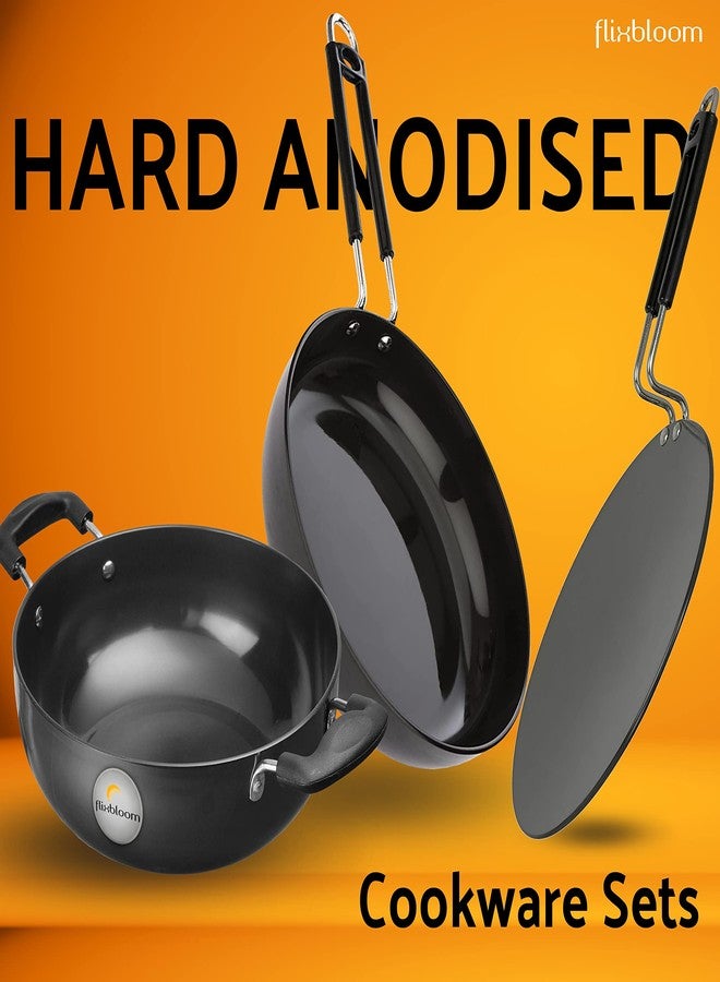 Flixbloom Winsome Collections Combo Kitchen Induction Base cookware Sets Pack of 3 Hard Anodised Cooking Set Include (Kadai, Tawa, Frying Pan) Black (1.2 Litre (Kadai, Fry Pan) Tawa) - Image 2