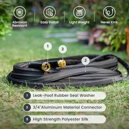 Giraffe Tools Garden Hose 25FT Lightweight Lay Flat Water Hose Kink Free Flexible Hose with 9 Spray Function Nozzle（Black） - Image 2