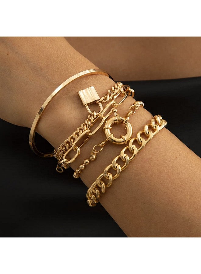 Rumtock Gold Chunky Chain Hand Accessories Paperclip Link Lock Pendant Adjustable Bracelet Stackable Cuff For Women Teen Girs Party Jewelry Set (Gold)  - Image 1