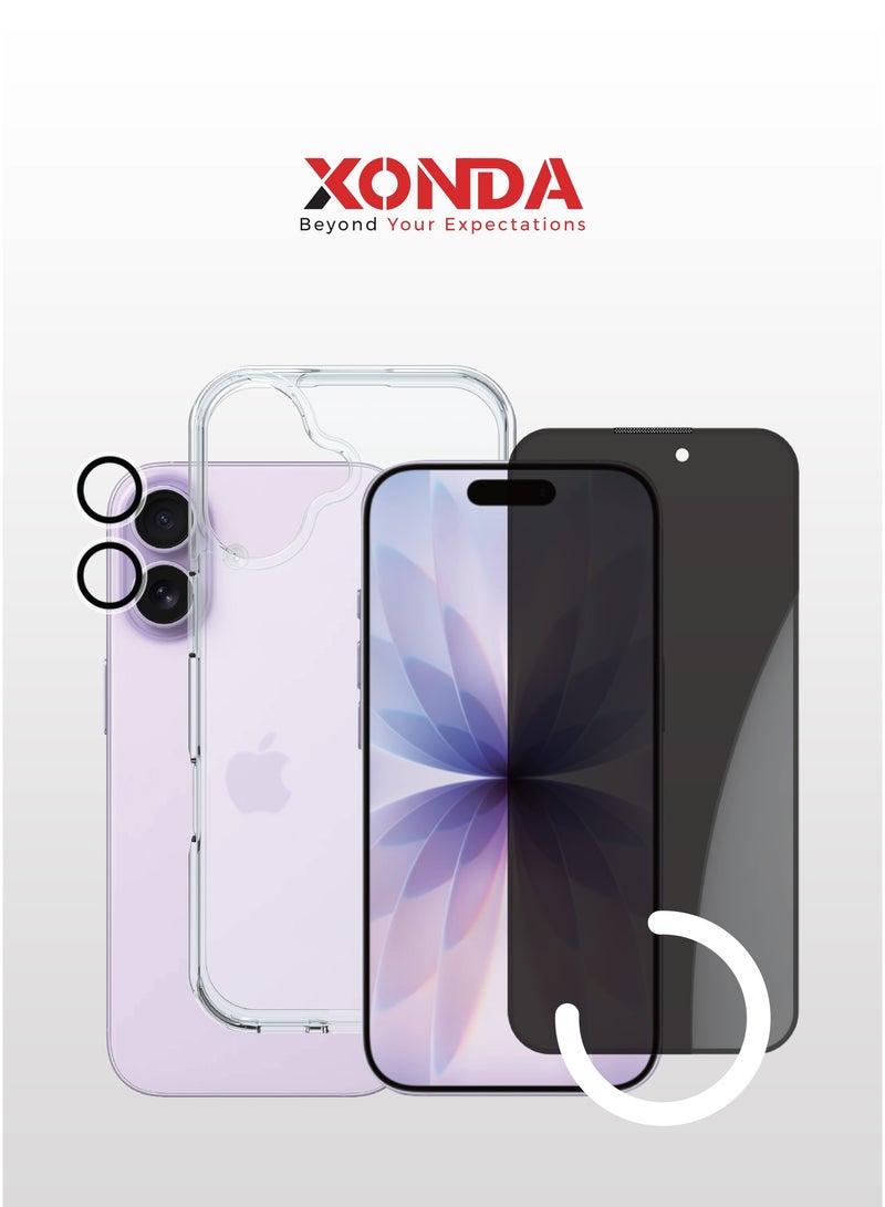 Xonda 3-in-1 protection package for iPhone 17 - anti-yellowing clear case, shatter-resistant privacy screen protection, high-definition camera lens protection. - Image 1