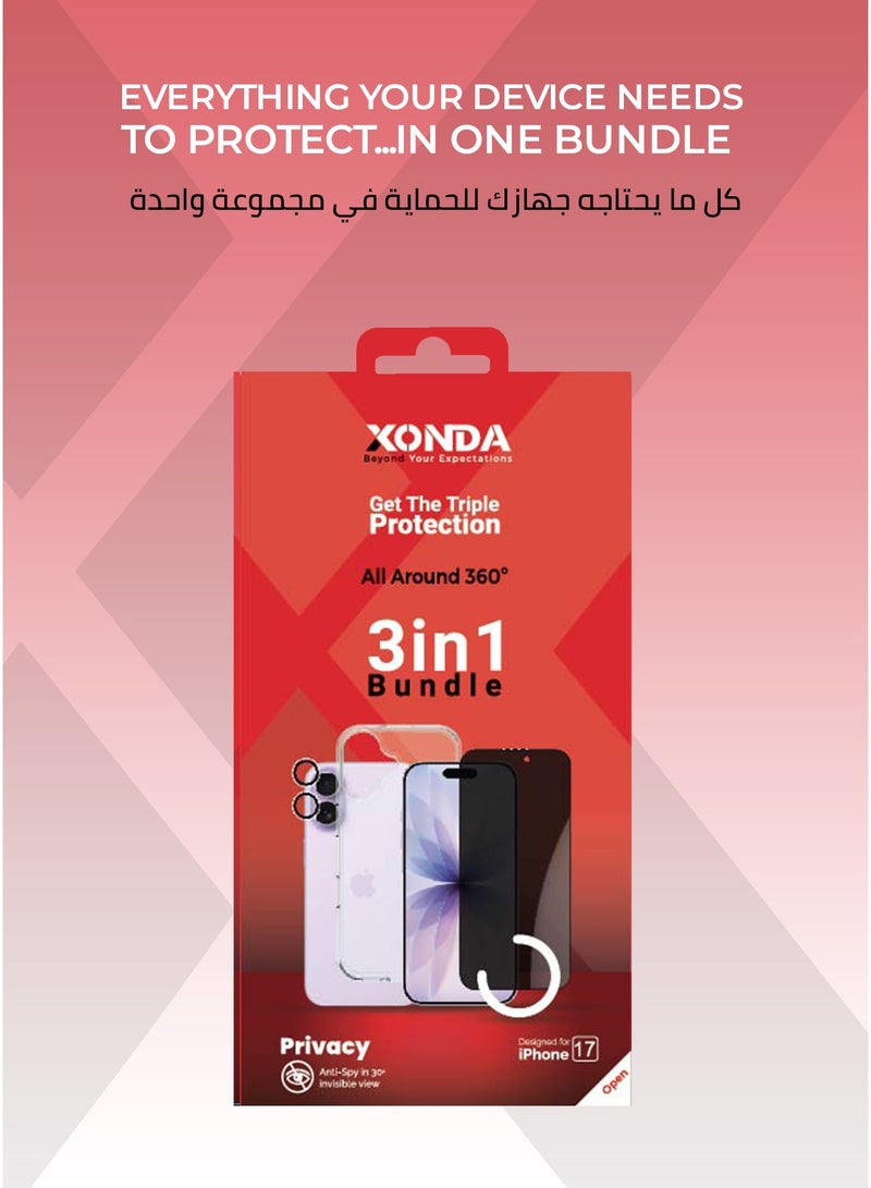 Xonda 3-in-1 protection package for iPhone 17 - anti-yellowing clear case, shatter-resistant privacy screen protection, high-definition camera lens protection. - Image 5