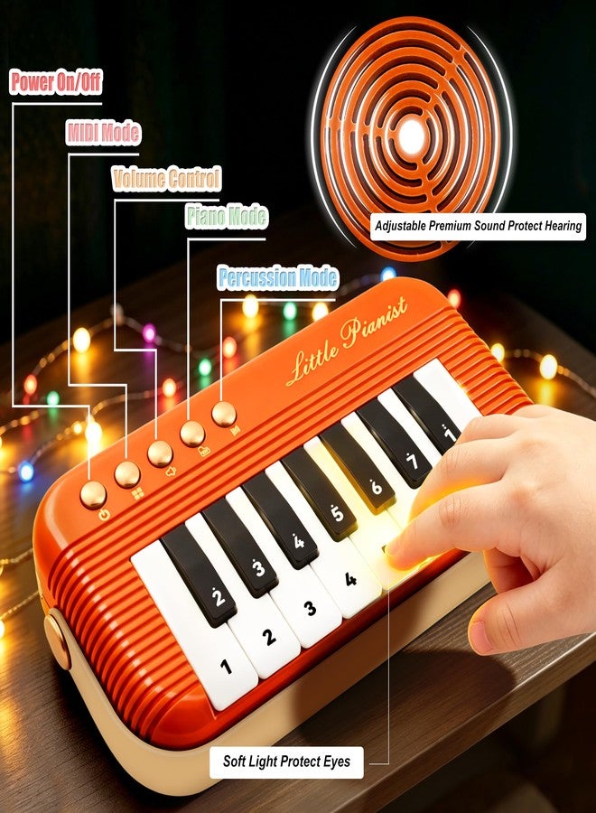 Bertiveny Mini Piano Keyboard for Toddlers Piano Toy Portable Pocket Piano with Light Up Musical Keyboard Electronic Instrument Learning Keyboards Toys Gifts for 3 4 5 6 Years Old Boys Girls (Orange) - Image 3