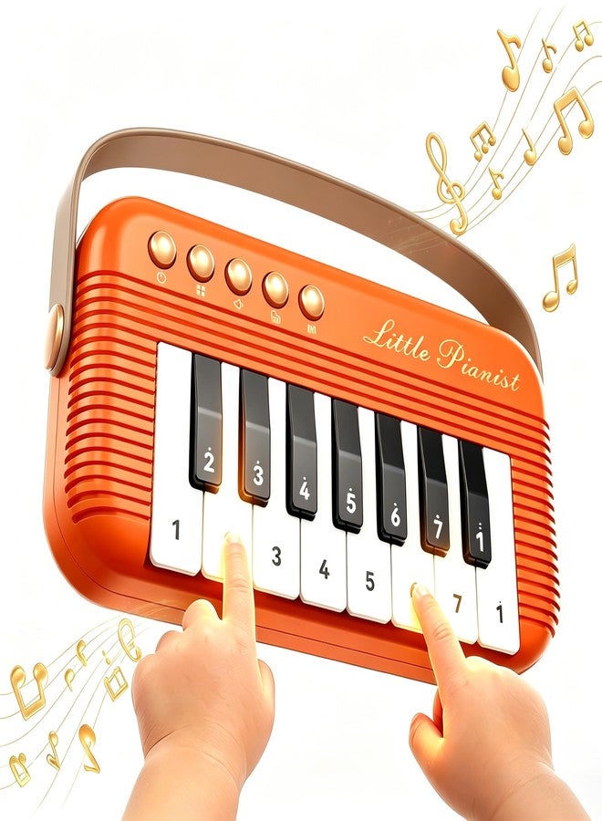 Bertiveny Mini Piano Keyboard for Toddlers Piano Toy Portable Pocket Piano with Light Up Musical Keyboard Electronic Instrument Learning Keyboards Toys Gifts for 3 4 5 6 Years Old Boys Girls (Orange) - Image 1