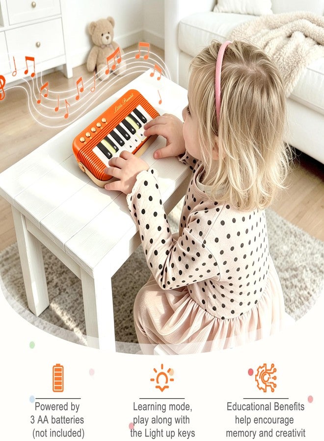 Bertiveny Mini Piano Keyboard for Toddlers Piano Toy Portable Pocket Piano with Light Up Musical Keyboard Electronic Instrument Learning Keyboards Toys Gifts for 3 4 5 6 Years Old Boys Girls (Orange) - Image 4