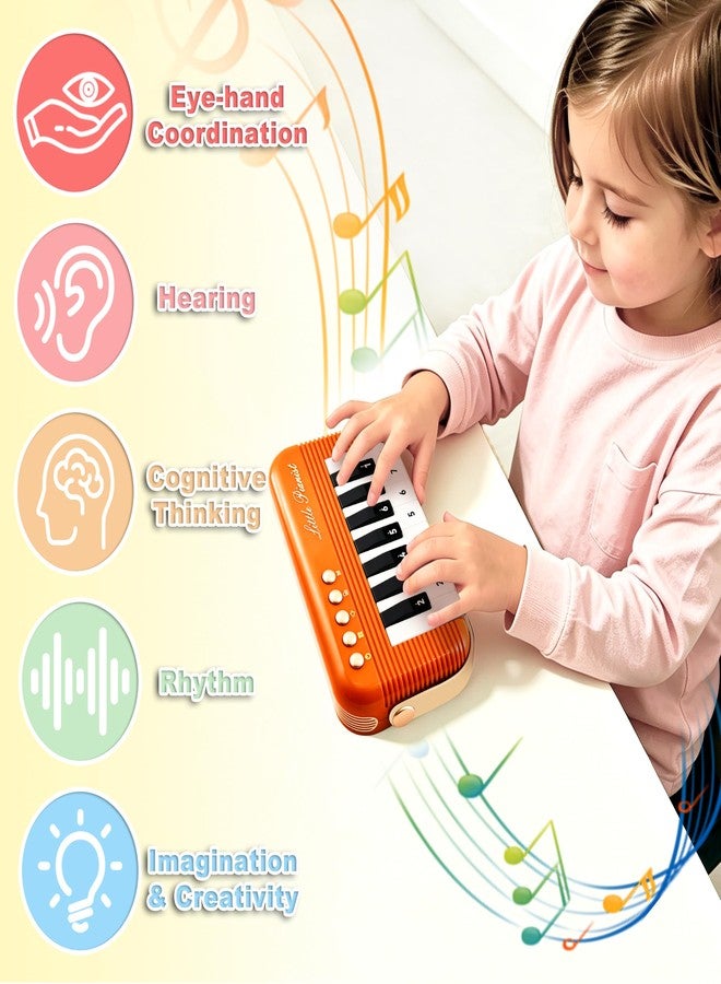 Bertiveny Mini Piano Keyboard for Toddlers Piano Toy Portable Pocket Piano with Light Up Musical Keyboard Electronic Instrument Learning Keyboards Toys Gifts for 3 4 5 6 Years Old Boys Girls (Orange) - Image 5