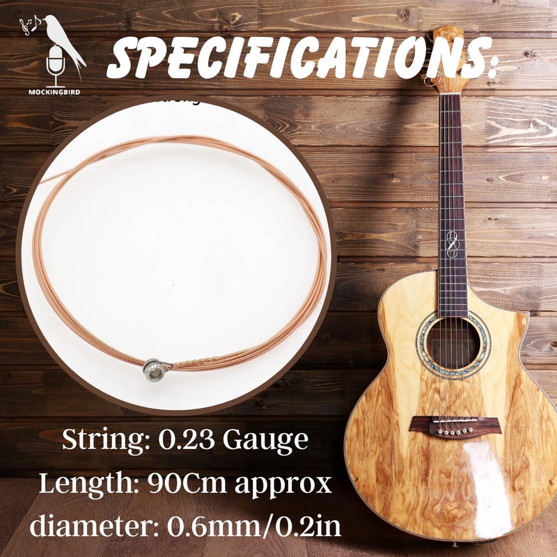 Mocking Bird G-3rd Acoustic Guitar Strings 0.22 Gauge Stainless Steel & Bronze G-3rd String with Hallow Ball End 3rd Guitar String Replacement String with 5 Picks (Pack of 6) - Image 2