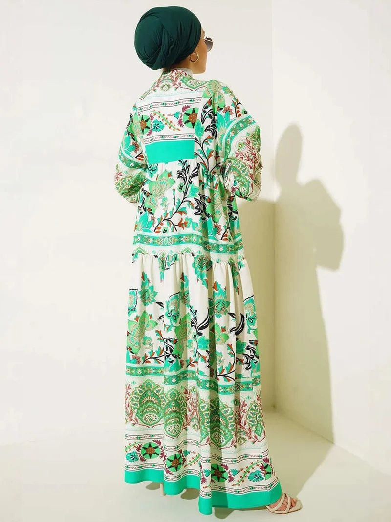 Big Dart Green BDART Printed V-Neck Maxi Dress for Women | Best Price UAE