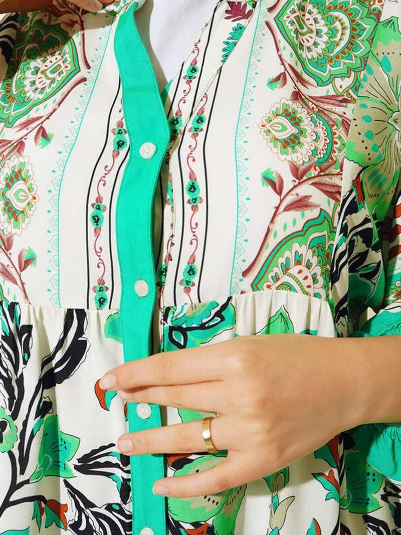 Big Dart Green BDART Printed V-Neck Maxi Dress for Women | Best Price UAE