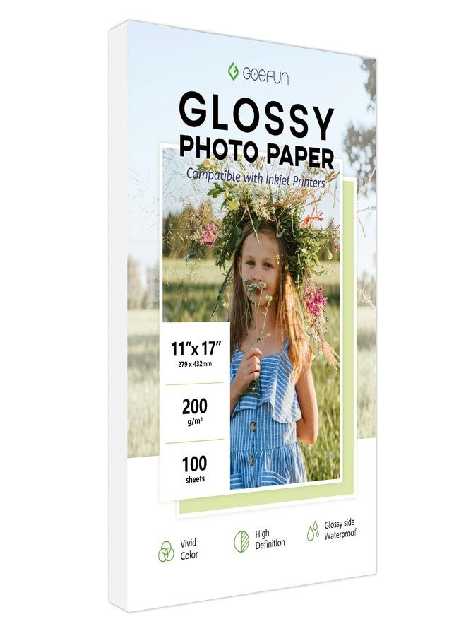 Goefun 11x17 Photo Paper Glossy, Goefun 200 GSM/54 LB Photo Printer Paper for Inkjet Printer and Dye Ink,100 Sheets - Image 1