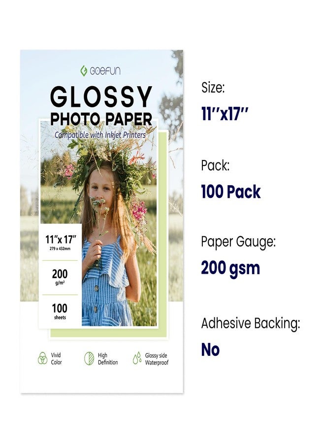 Goefun 11x17 Photo Paper Glossy, Goefun 200 GSM/54 LB Photo Printer Paper for Inkjet Printer and Dye Ink,100 Sheets - Image 2