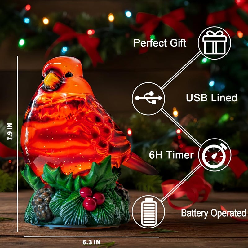 MXwcy Christmas Cardinal Snow Globe Cardinal Holly Music Water Lantern Holiday Decorations Gifts for Family Children or Friends - Image 3