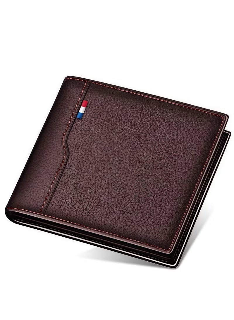 Men's wallet, imitation leather wallet with zipper coin pocket, casual men's wallet, short wallet, Father's Day gift - Image 1