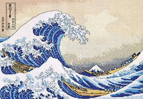 Povitrulya Counted Cross Stitch Kit for Adults The Great Wave Off Kanagawa Hokusais Ukiyoe Japanese Art Embroidery Set with Pattern Japan Design - Image 1