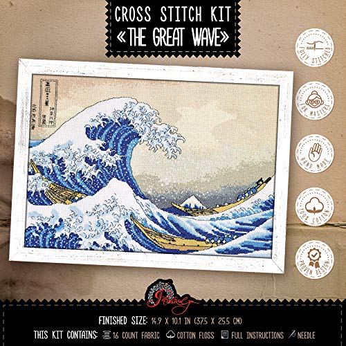 Povitrulya Counted Cross Stitch Kit for Adults The Great Wave Off Kanagawa Hokusais Ukiyoe Japanese Art Embroidery Set with Pattern Japan Design - Image 5