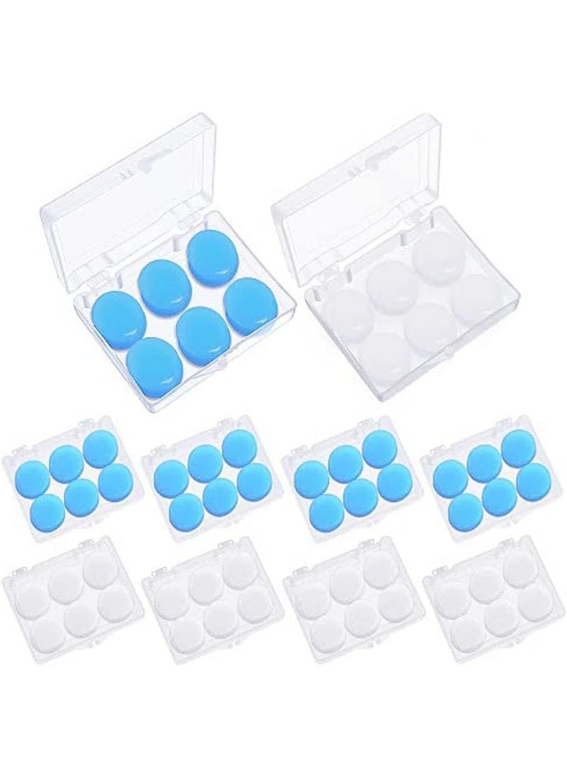 Heqishun 24 Pairs Soft Silicone Ear Plugs Putty Ear Plugs for Sleeping Swimming earplugs for Kids Adults, Transparent + Blue 