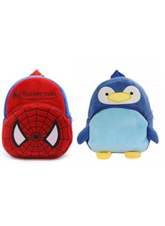 Blue Tree blue tree Kid's Soft Velvet Cartoon School Plush Combo Backpack,Mini Bag,Travel Bag for Baby Boy/Girl (Spiderman & Penguin)  - Image 1
