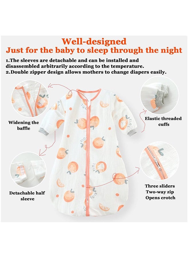 Bebiland 100% Cotton 0.5 TOG Baby Sleep Bag, Double Zipper Gauze Baby Sleeping Bag Long Sleeve, Baby Wearable Blankets for Babies 0-24 Months (Orange, M)  - Image 2