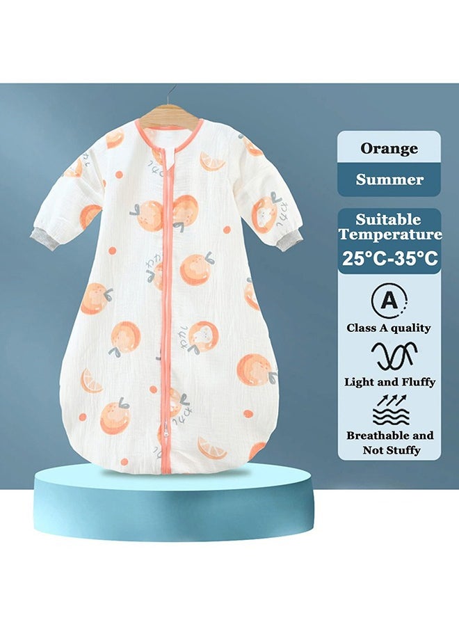 Bebiland 100% Cotton 0.5 TOG Baby Sleep Bag, Double Zipper Gauze Baby Sleeping Bag Long Sleeve, Baby Wearable Blankets for Babies 0-24 Months (Orange, M)  - Image 3