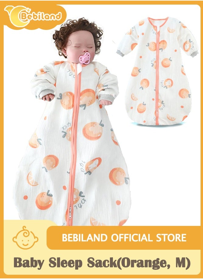 Bebiland 100% Cotton 0.5 TOG Baby Sleep Bag, Double Zipper Gauze Baby Sleeping Bag Long Sleeve, Baby Wearable Blankets for Babies 0-24 Months (Orange, M)  - Image 1