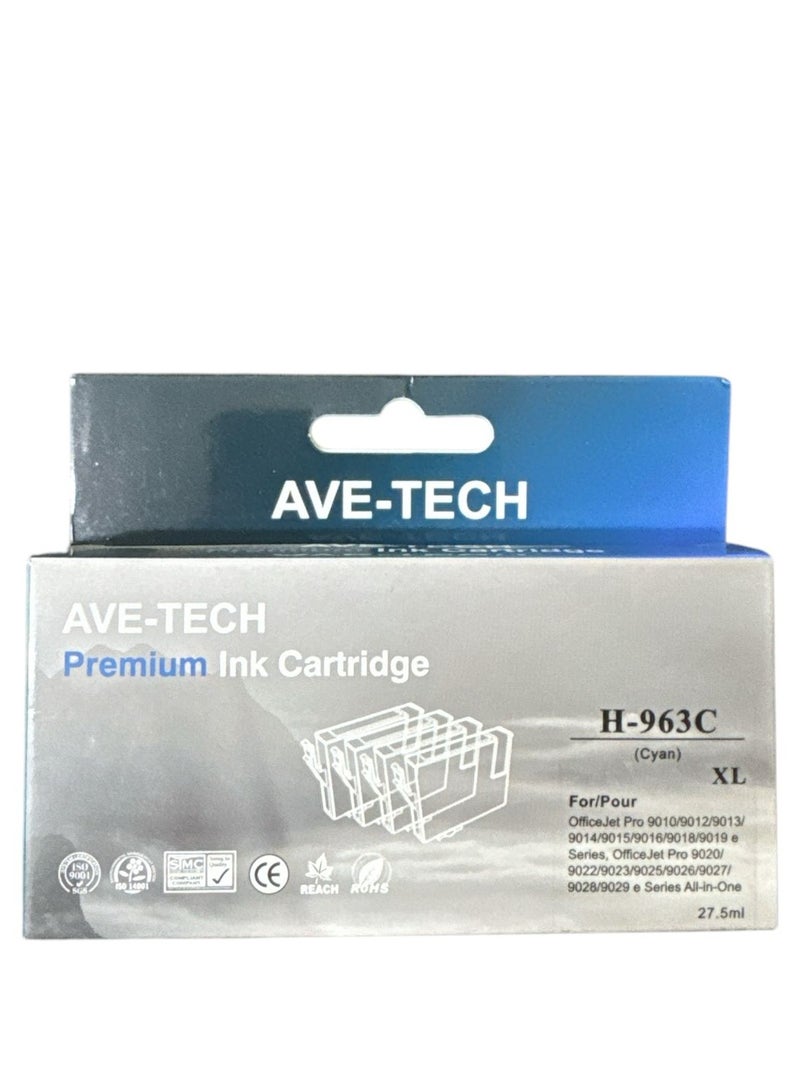 AVE-TECH PREMIUM INK 963XL CYAN / Pages 2000 / For Used In HP / OFFICE JET PRO 9010/9012/9013/9014/9015/9016/9018/9019/9020/9022/9023/9025/9026/9027/9028/9029 