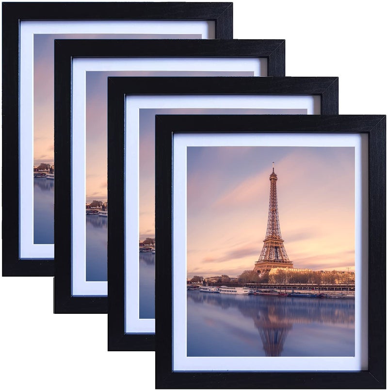 SESEAT Black 8x10 Picture Frames for Wall or Tabletop Display  Display Pictures 8x10 with Mat or 9x11 Without Mat with Mat  Packs 4
