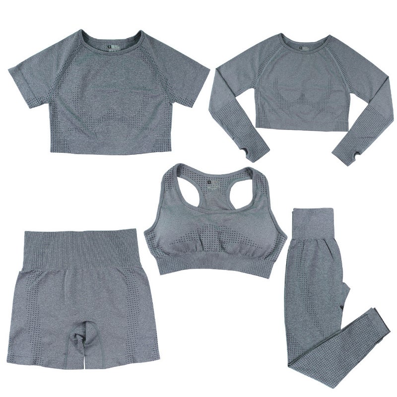 Nariele Womens Fitness Yoga Outfit 5-Piece Set gray blue