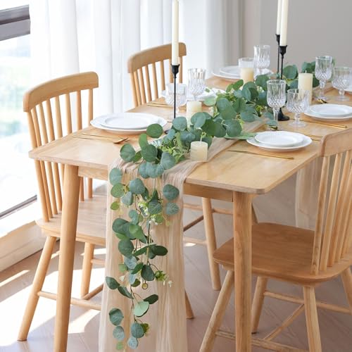 Mizii 2 Strands Artificial Vines Eucalyptus Garland 68" Fake Vine with Silk Leaves Green Garland Faux Hanging Plants Greenery Decoration for Bedroom Room Table Centerpieces Wedding Decor (Greenery) - Image 3